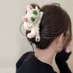 可爱卡通猫咪毛绒抓夹女大号秋冬气质后脑勺发夹盘发头饰鲨鱼夹子