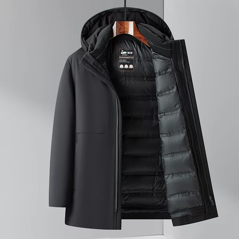 Demi-season down jacket, hoody with hood, keep warm velvet liner for leisure, goose down