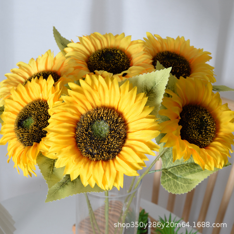 Flores de girasol de simulación única flor de simulación mayorista decoración de la sala de estar del hogar props de decoración de boda ramo falso flores de sol