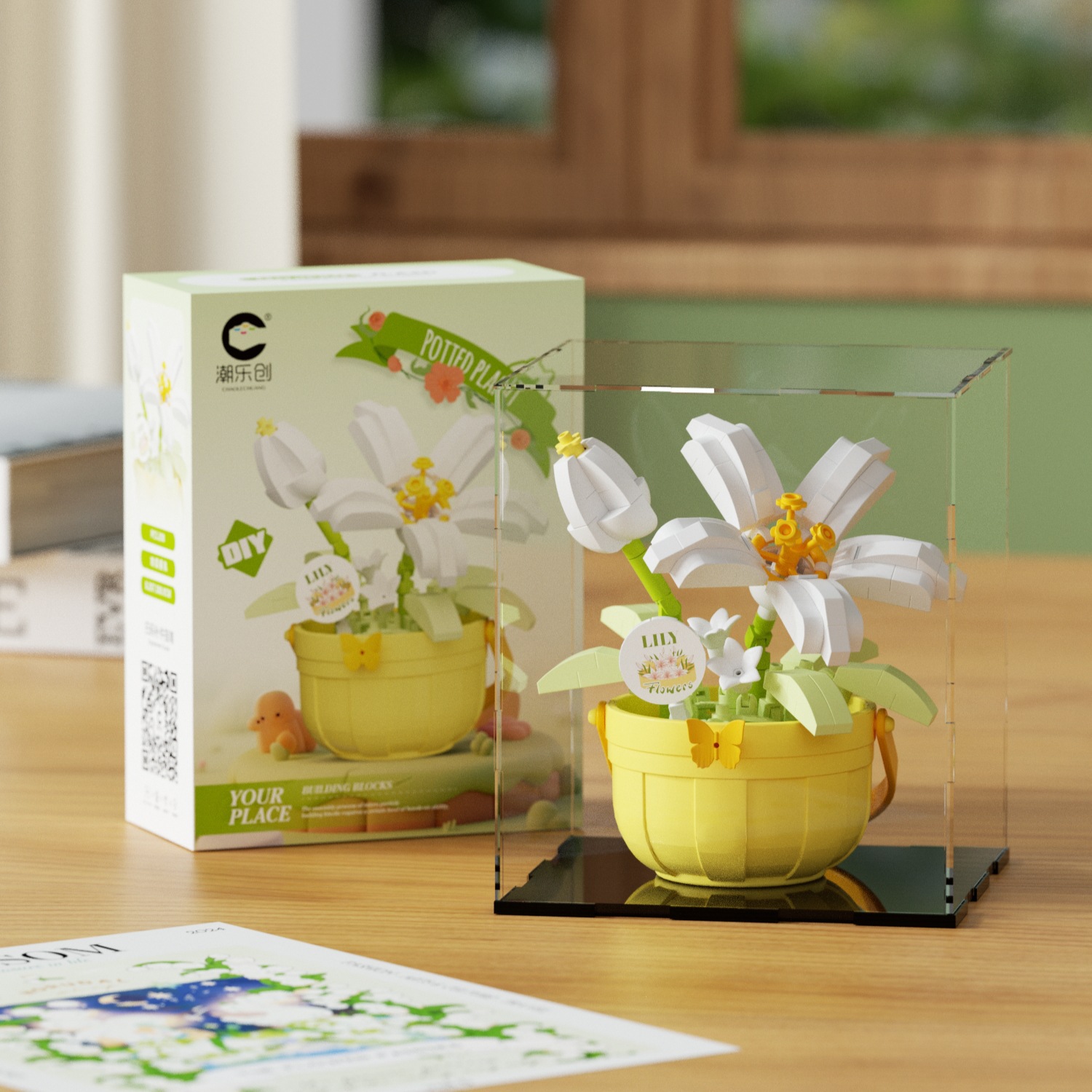 Compatible con bloques de flores eternas flores en maceta canasta DIY adornos hechos a mano girasol con flores de sol juguetes de puzzle para niños