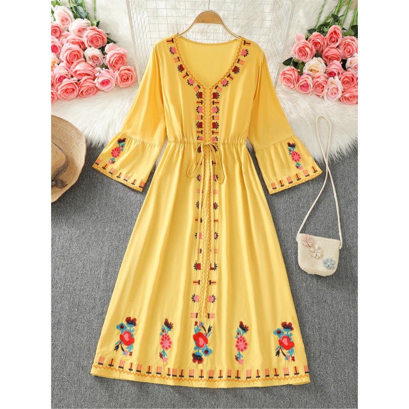 Qinghai Lake Yunnan Xizang Grassland Vacation Travel Retro Desert Long Dress Western Ethnic Style Women's Dress Qinghai Lake Yunnan Xizang Grassland Vacation Travel Retro Desert Long Dress Western Ethnic Style Women's Dress