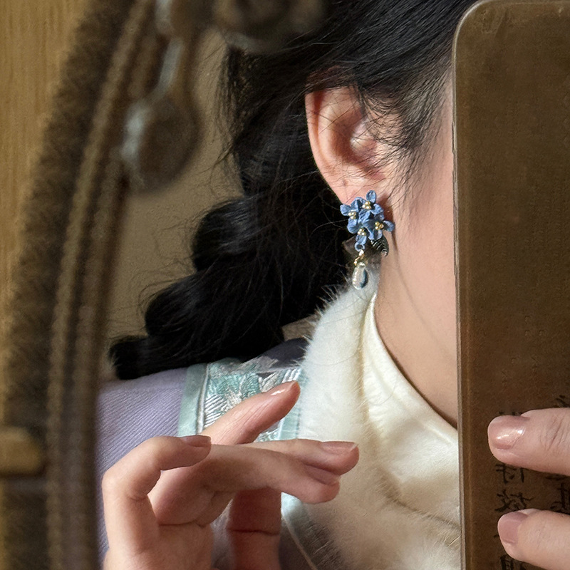 Aguja de plata, flores, hojas, borlas, pendientes, moda, retro, nuevos pendientes chinos, pendientes de temperamento, sentido de clase alta de nicho al por mayor