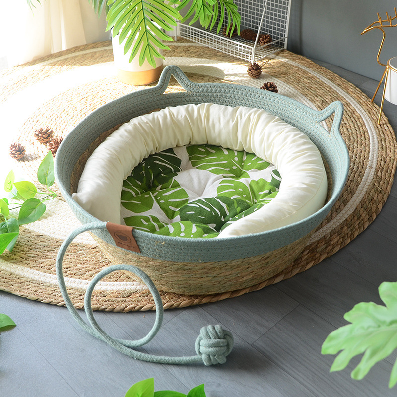 바다색 재미있는 스타일 + 녹색 잎 화장솜 + 베개