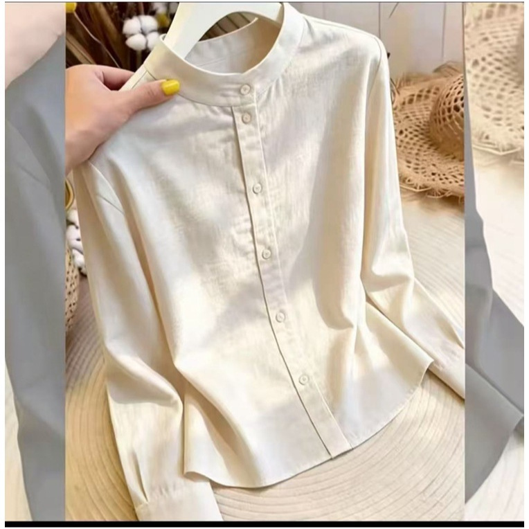 Drop-shipping simple solid color stand-up collar single-breasted long-sleeve women's shirt, 2026 early autumn new versatile commuter top