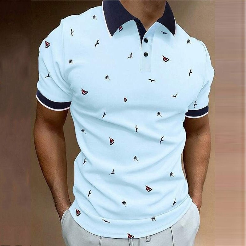 European and American Cross-border Polo Shirt Men's Button Laps 3D Digital Printing plus size Printing Sailing Turndown Street Short Sleeve European and American Cross-border Polo Shirt Men's Button Laps 3D Digital Printing plus size Printing Sailing Turndown Street Short Sleeve