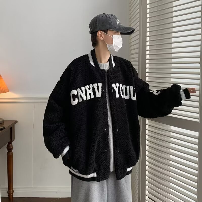 2023学院风字母刺绣棒球服外套男潮牌复古宽松bf百搭休闲棉服学生