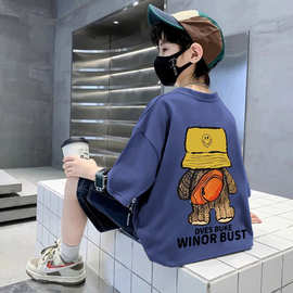 天才鲸 男童短袖棉质t恤夏季新款帅气卡通中大童潮范半袖儿童上衣