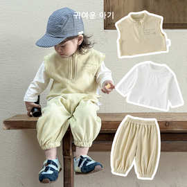2026春季男童衣服新款韩版洋气男宝宝马甲百搭上衣休闲裤三件套春