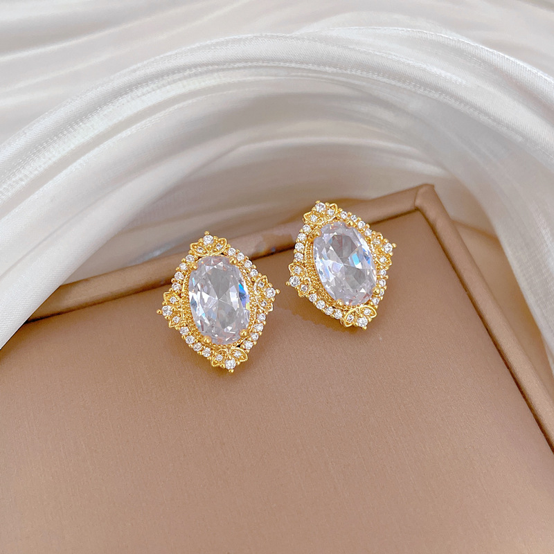 【 Titanium Steel 】 Necklace and earring set, light luxury heavy Industry, Oval Full diamond, personalized and elegant banquet earrings and necklaces pic 11