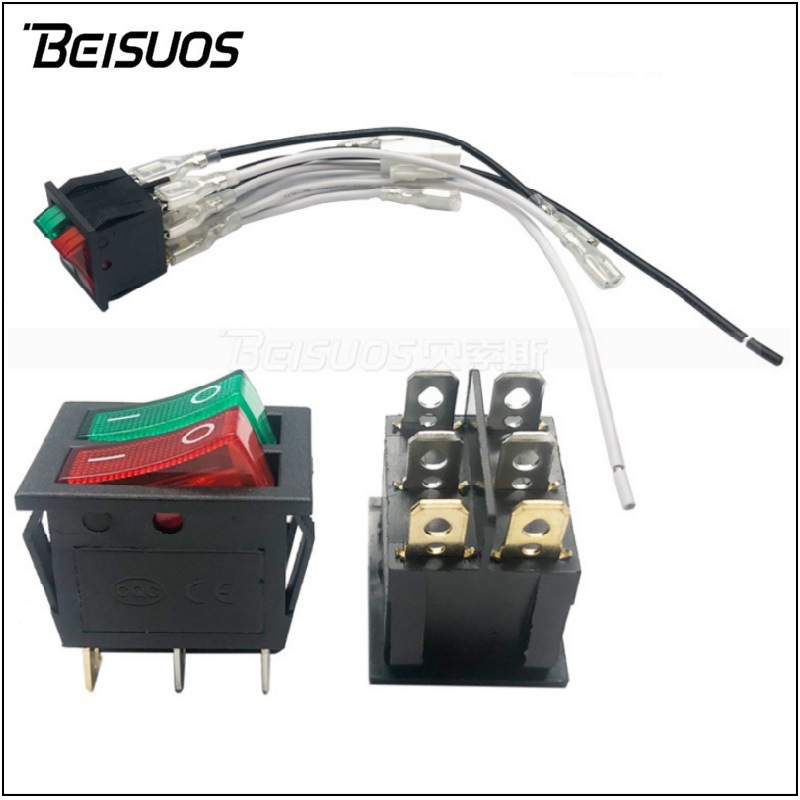 RS606ON-OFF船型翘板开关六脚二档带灯双联/刀开关6脚3档电源开关