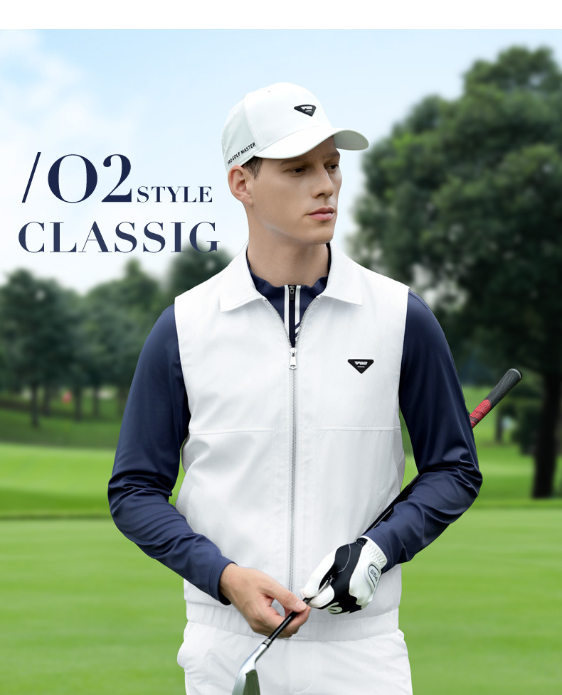 Áo vest golf nam chống gió dệt kẻ sọc khóa kéo mùa thu đông — Áo vest màu cam [dệt kẻ sọc/khóa nhiệt độ chống gió/viền đàn hồi] YF815 chi tiết 14