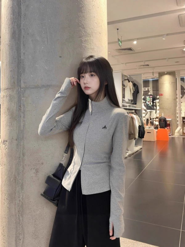 休闲慵懒风立领拉链长袖卫衣外套女2025年秋季修身显瘦百搭上衣|undefined