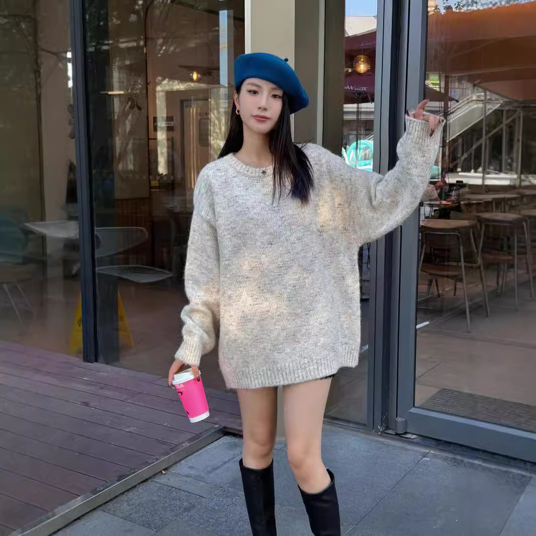 24 invierno Puyuan 2024 otoño y invierno nuevo suéter de cuello redondo gris perezoso mujer