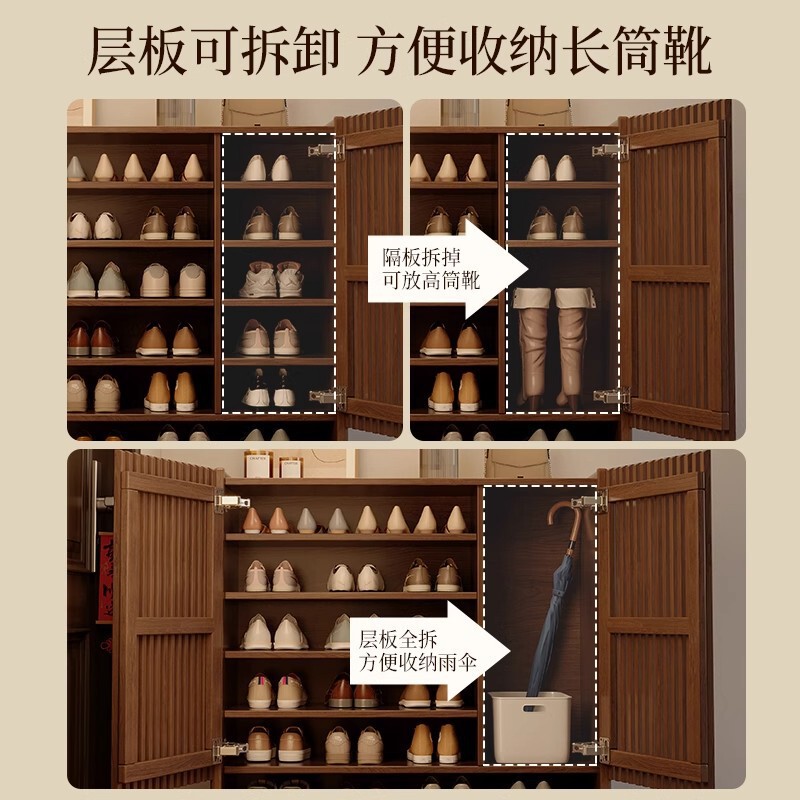 無垢材の靴キャビネット、家の玄関収納キャビネット、壁一体型屋内大容量多層廊下エレベーター口|undefined