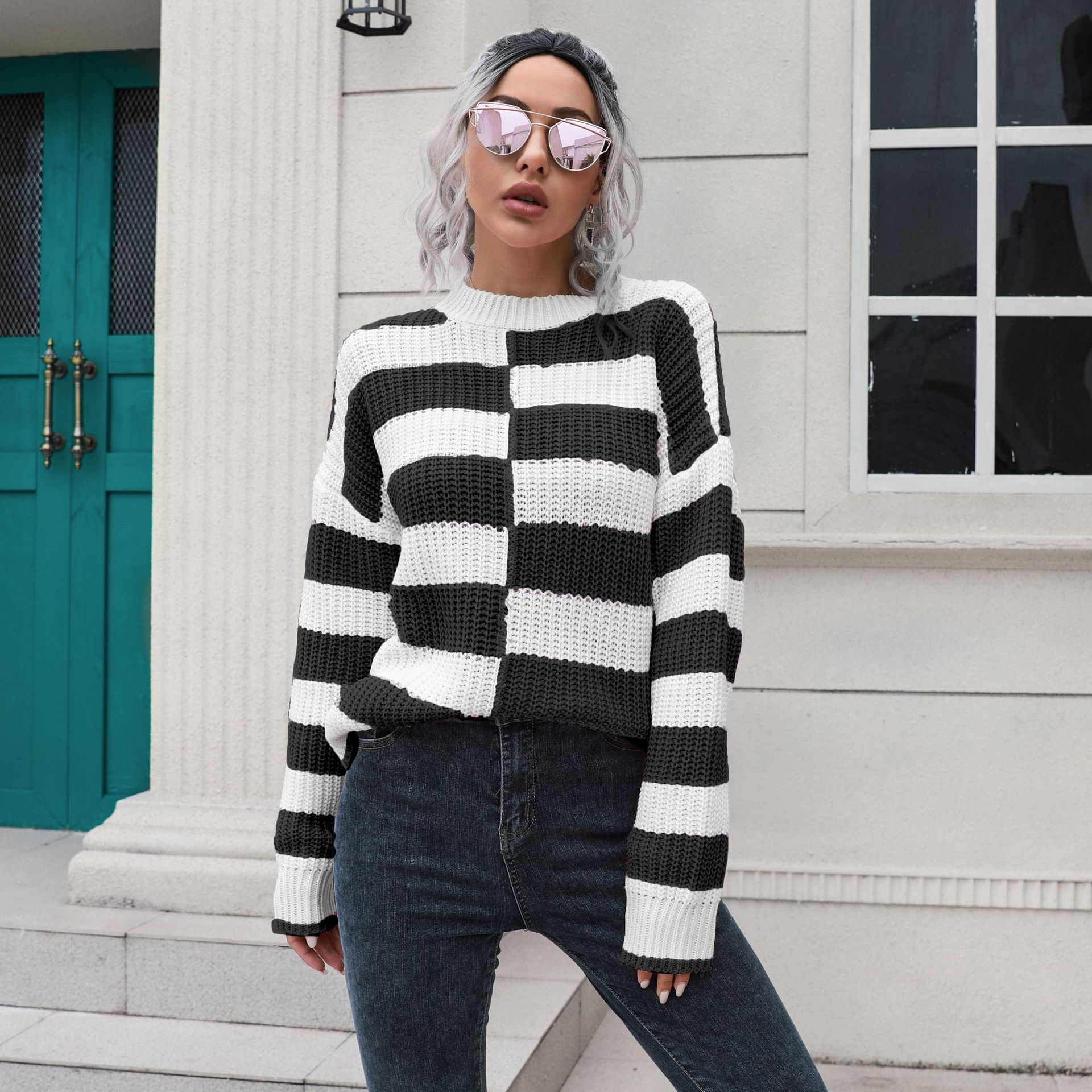 Striped Sweater Women Loose Autumn Winter Long Sleeve Casual Knitwear Sweater 13 Striped Sweater Women Loose Autumn Winter Long Sleeve Casual Knitwear Sweater