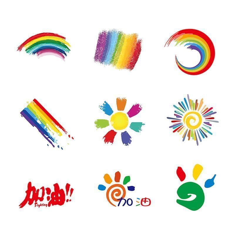 彩虹纹身脸贴六一儿童彩妆运动会足球国庆节篮球比赛加油贴纸跑步