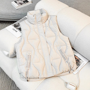 2025 Autumn/Winter Korean Style Loose Stand Collar Cotton Vest for Young Moms and Best Friends, European and American Style Outerwear