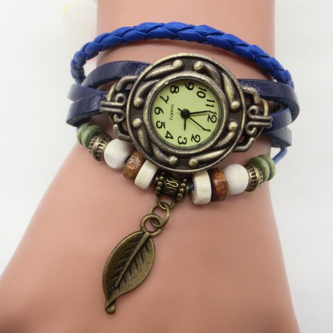 Street Stall Supply Retro Leaf Pendant Watches Fashion Woven Fake Leather Women's Bracelet Quartz Watches Wholesale