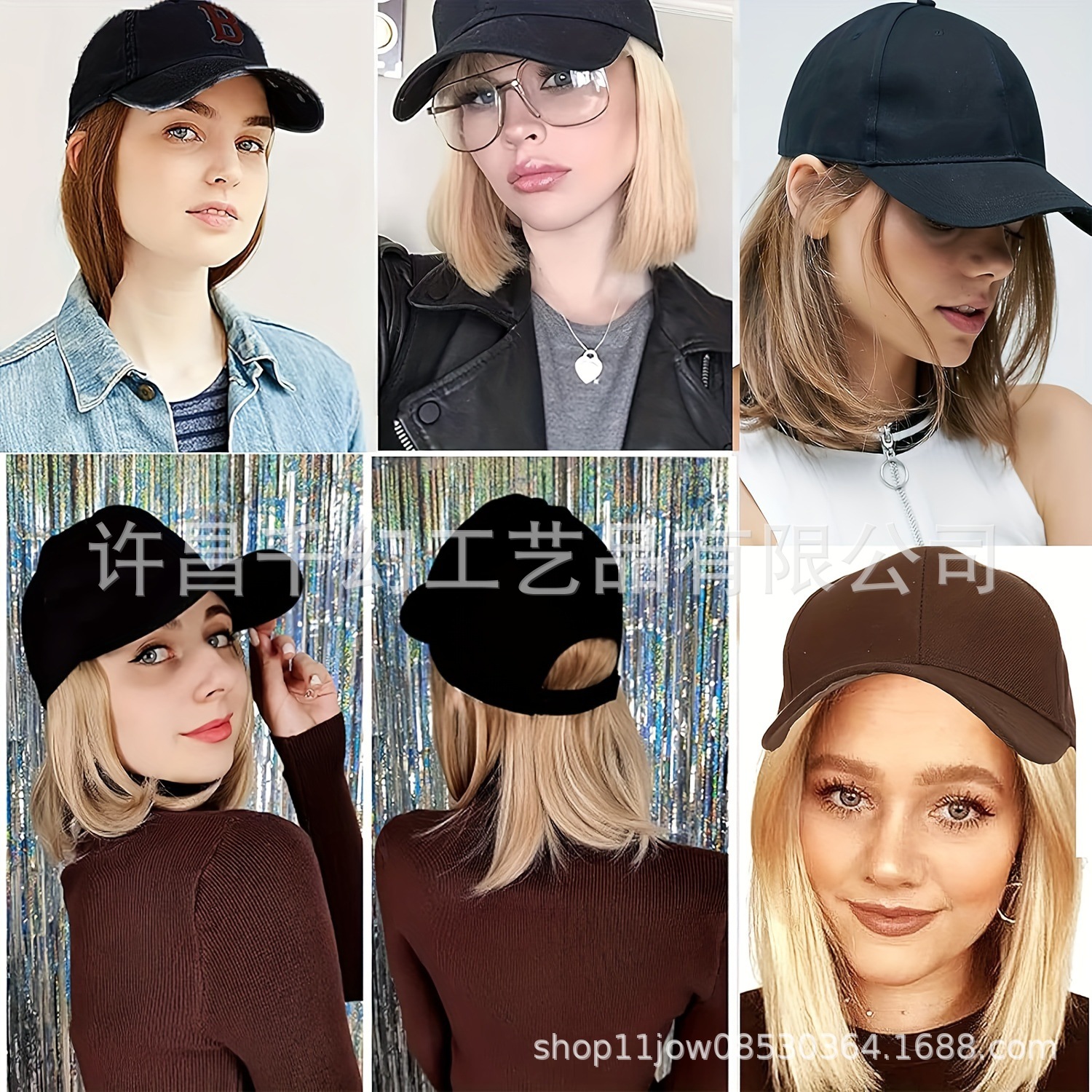 Sombrero transfronterizo, peluca, sombrero femenino, peluca, todo en uno, tendencia de primavera y verano, sombrilla de celebridades de Internet, nueva moda de reparación facial, todo fósforo, corto