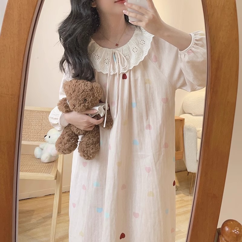 法式公主风睡裙女春秋季长袖睡衣高级感甜美可爱跨境家居服可外穿|undefined