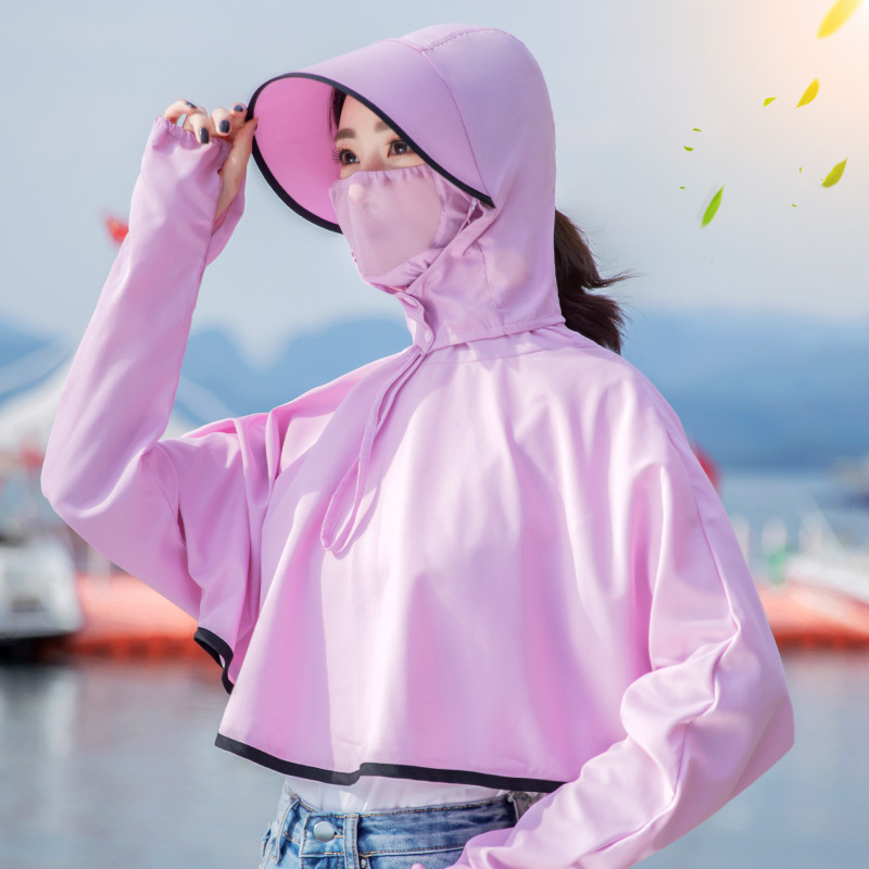 春夏新款分体式防晒衣户外骑车透气防晒服大帽檐遮阳帽防晒披肩