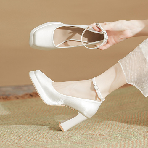 993-0 waterproof platform new versatile summer sexy one-word strap toe sandals women's thick heel fashion square toe shoes