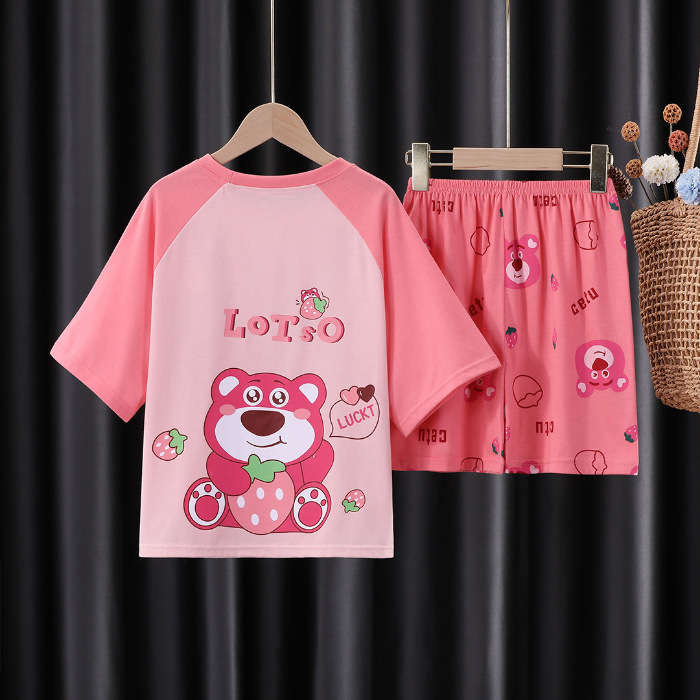 Pijamas infantiles niñas de manga corta verano delgado dibujos animados yu Gui perros niñas de niños mayores set de ropa de bebé