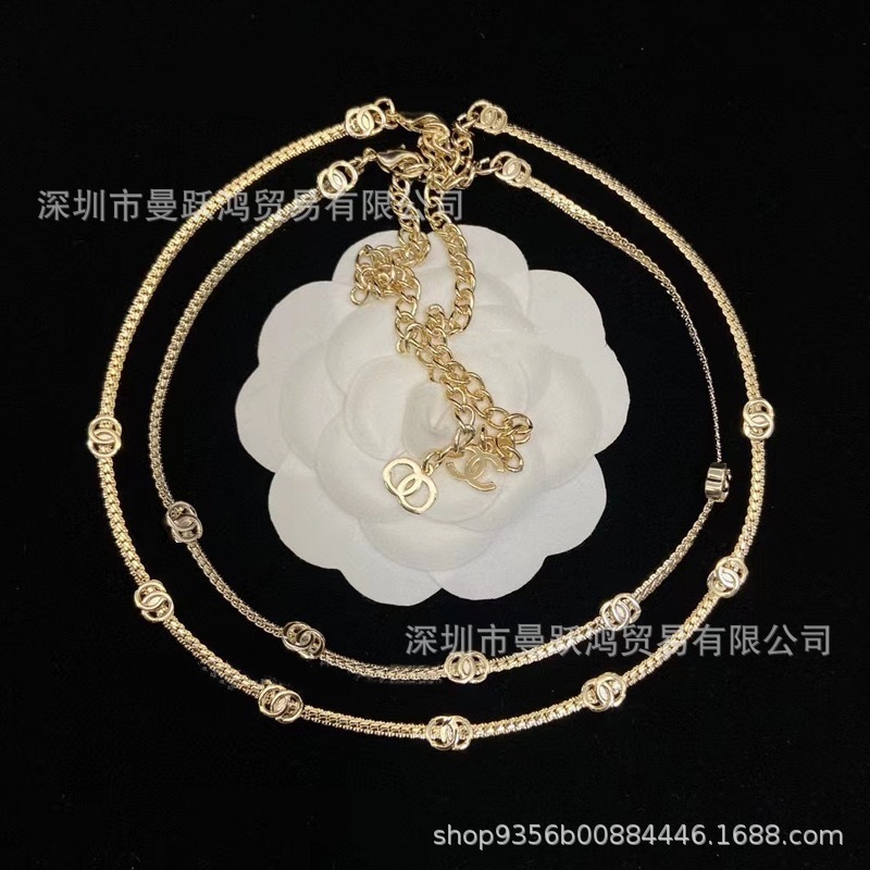 香奶奶家高品质带标双C蛇骨5花项链女浅金气质高级7花锁骨链批发|undefined