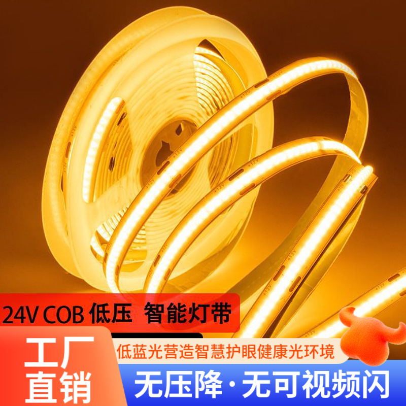 Cob LED strip, self-adhesive, low voltage 12V/24V, high color rendering LED strip, Zhongshan Guzhen light, full spectrum intelligent flicker-free.