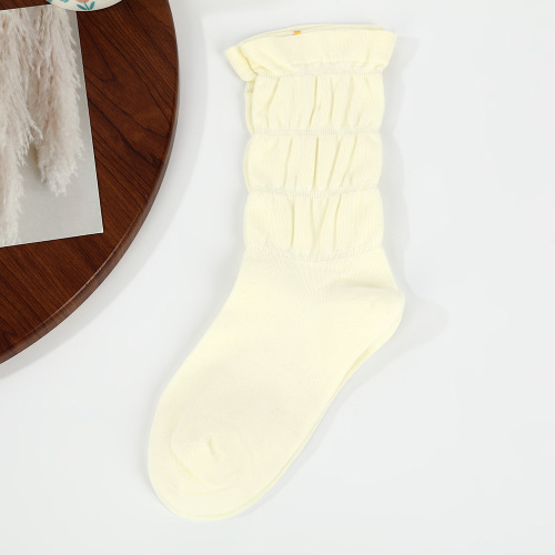 Pile socks, women's middle tube, autumn, solid color, simple twist socks, embossed breathable texture, Korean series, ins, fashionable cotton socks