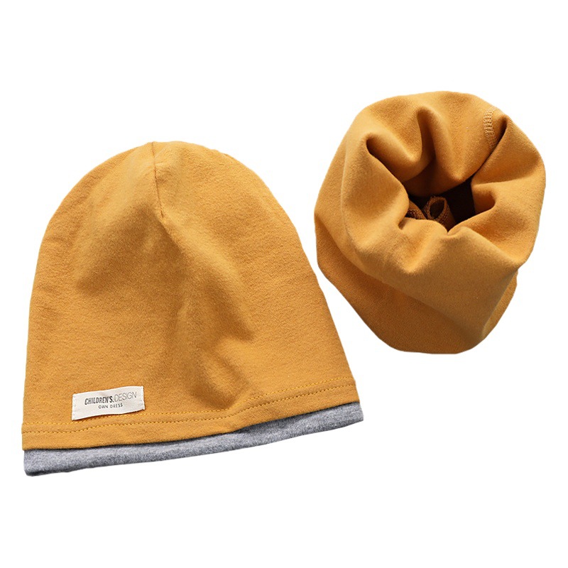 Autumn and Winter New Korean Style Children's Neck Stack Cap Set Cotton Double-Layer Contrasting Color Cap Scarf 2-Piece Set