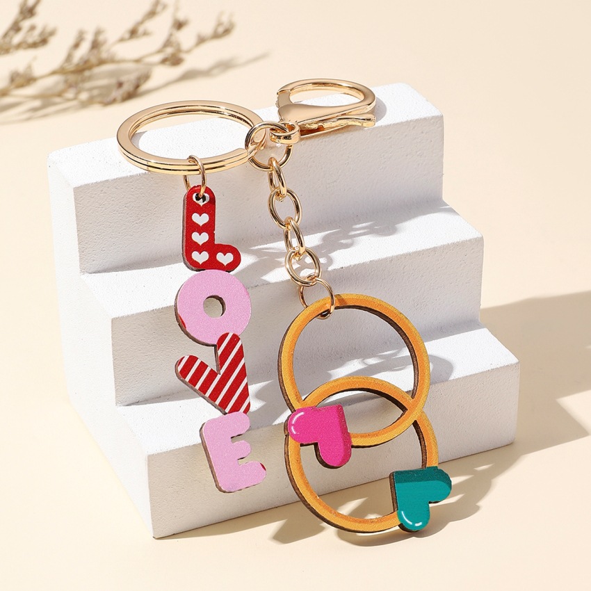 Unisex Gender Classic Style Commute Letter Heart Shape Wood Valentine'S Day Unisex Bag Pendant Keychain