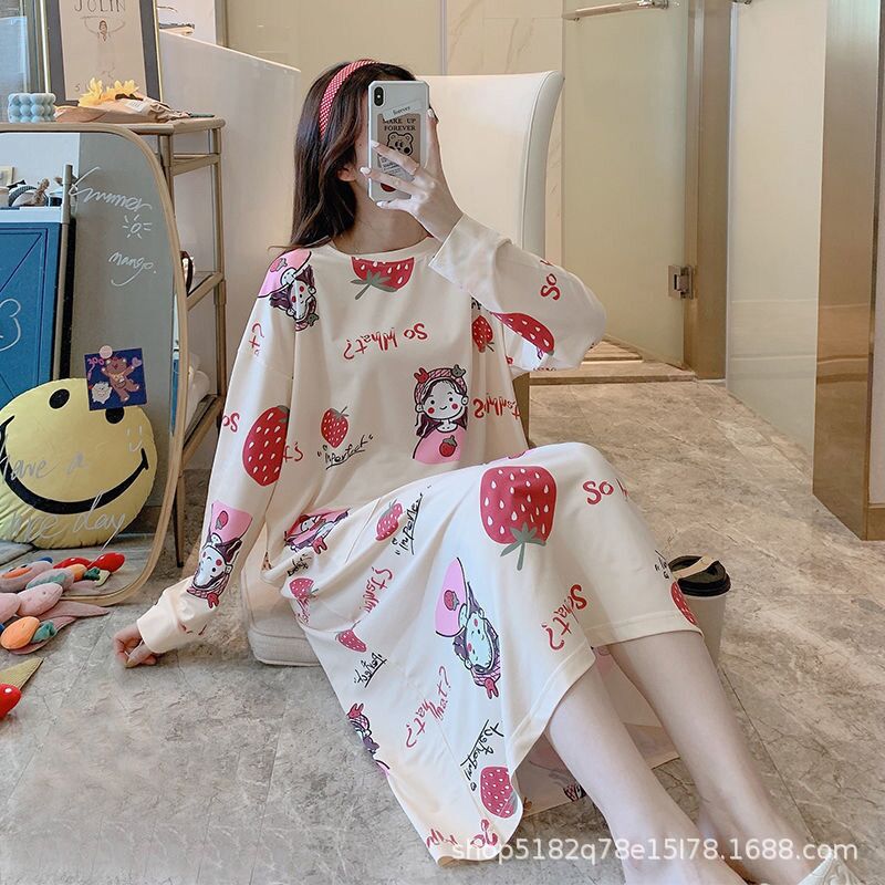 Otoño estilo coreano camisón de manga larga de las mujeres lindo más tamaño camisón de las mujeres Primavera Otoño Invierno largo camisón al aire libre ropa para el hogar