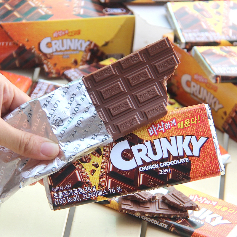韩国进口Lotte乐天crunky脆米巧克力排块休34g休闲解馋零食