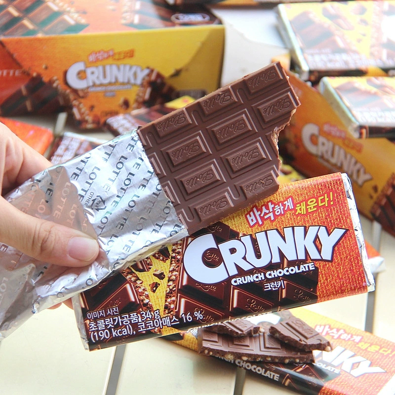 Южная Корея импортировала Lotte crunky хрустящий рисовая шоколадная рядка для отдыха 34 г закуски