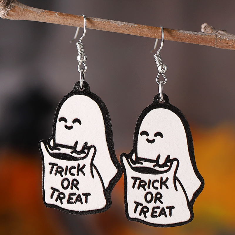 国境を越えた新型ハロウィーンゴシック風かわいい幽霊花本ポケット幽霊ペンダント木製両面イヤリング|undefined