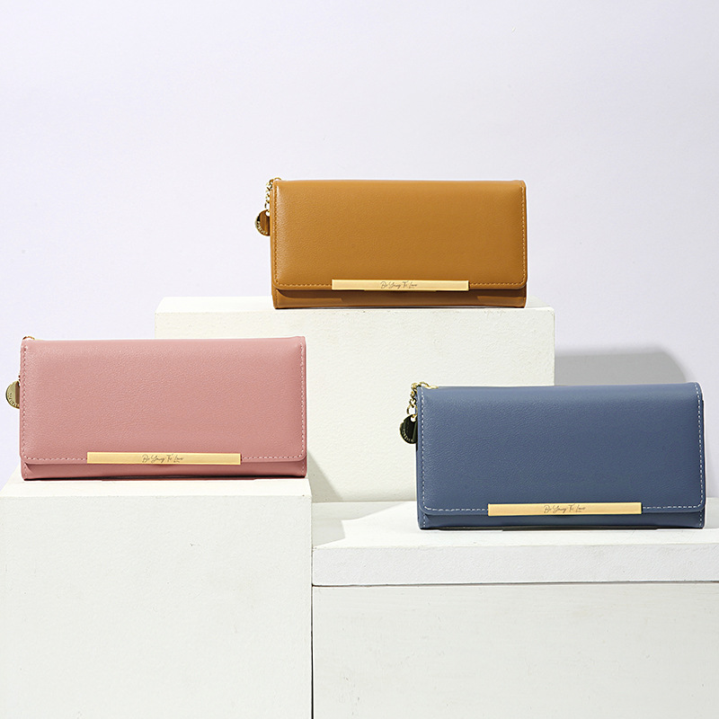 Cartera de mujer Haitao estilo coreano largo color sólido doble bolsa Super multi-Tarjeta embrague de color sólido monedero al por mayor