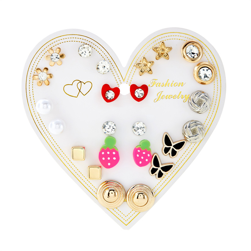 Alloy Material 1 Set Simple Style Classic Style Heart Shape Inlay Alloy Rhinestones Ear Studs