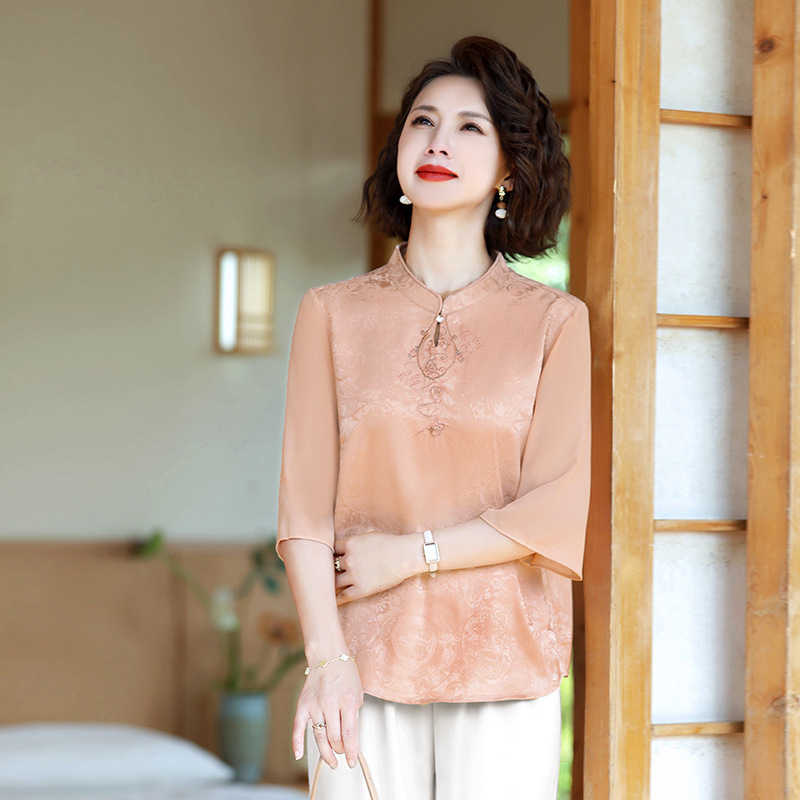 Dropshipping Stylish Chiffon Blouse for Moms, Summer Top, Middle-Aged and Elderly T-Shirt, Short-Sleeve, Wedding Banquet Dress for Mother-In-Law Dropshipping Stylish Chiffon Blouse for Moms, Summer Top, Middle-Aged and Elderly T-Shirt, Short-Sleeve, Wedding Banquet Dress for Mother-In-Law
