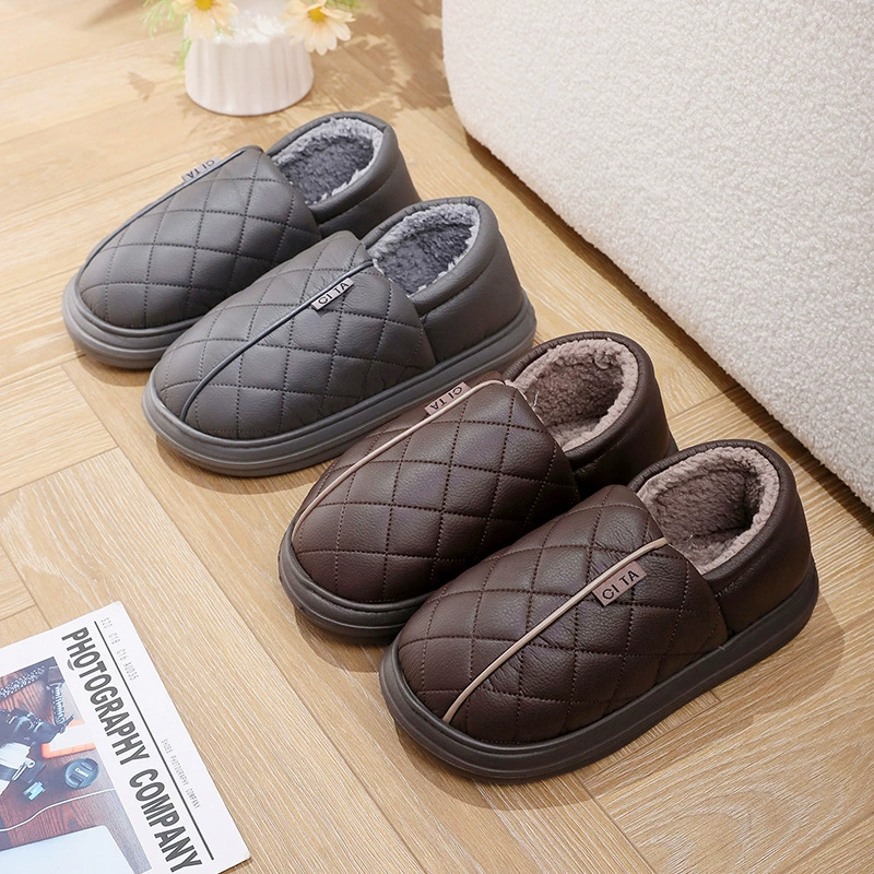 Хлопчатобумажные туфли для мужчин зимний отдых легкий в помещении Домашняя обувь утолщенный ПУ водонепроницаемый хлопчатобумажные сапоги с флисом нескользящие сумки и хлопчатобумажные тапочки