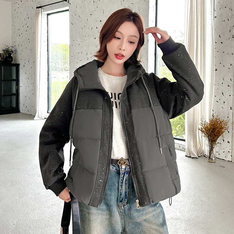 Invierno de 2025 nuevo abrigo de algodón de pluma de moda femenino exterior delgado con capuzas casuales chaqueta de algodón cálida image 4