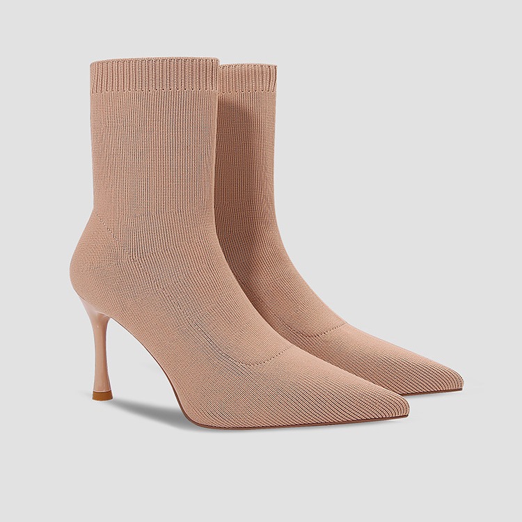Botas de Primavera 2025 para Mujer, Botines de Tacón Alto, Botas Cortas de Punto para Primavera y Otoño, Botines de Punta con Tacón Fino.