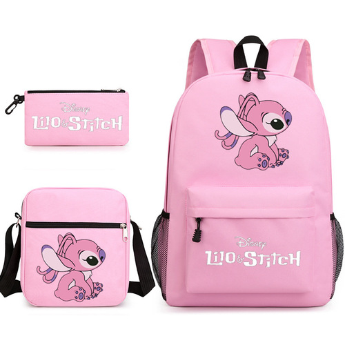 Interstellar Baby Stitchy Backpack, Single Strap Bag + Pencil Case, Black Student Backpack Set of Three