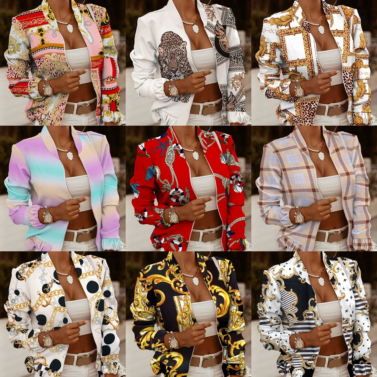 1707 # eBay Amazon новое украшение на молнии с длинными рукавами Кардиган Куртка маленькое пальто