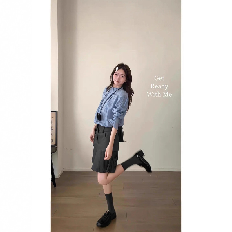 French-Style Elegant Artistic Long-Sleeve Shirt and Pleated Short Skirt Women's Fashion Set for Petite Figures, New Spring 2026 Collection