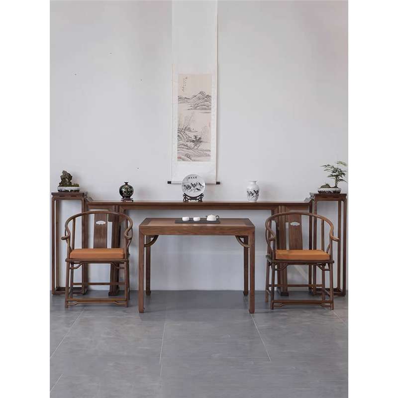New Chinese-Style Black Walnut Song-Style Aesthetic Six-Piece Altar Set with Side Table, Entrance Console, Shrine, and Upturned Head Offering Table