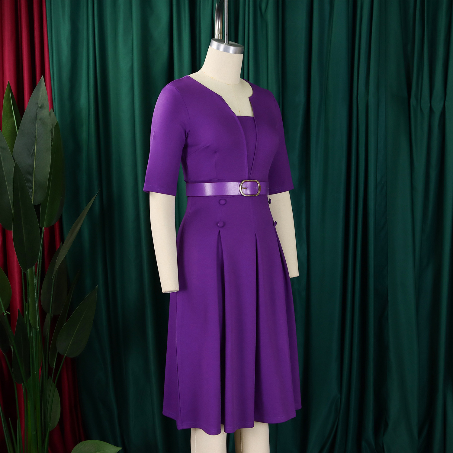 Wholesale Women's Elegant Style Temperament Commuter Belt Solid Color Daily Round Neck Pullovers Half Sleeve A- Line Skirt display picture 7