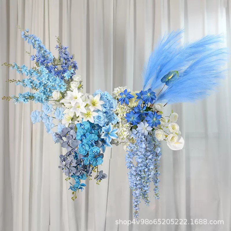 仿真花蓝色系花材 婚庆礼堂家居装饰仿真玫瑰百合假花塑料花直发