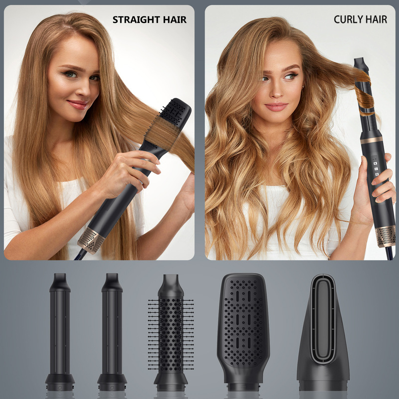 5in1熱風ブラシ、左右巻き高速ヘアアイロン、ストレート＆カール両用、マイナスイオンヘアドライヤー、冷熱交互風|undefined