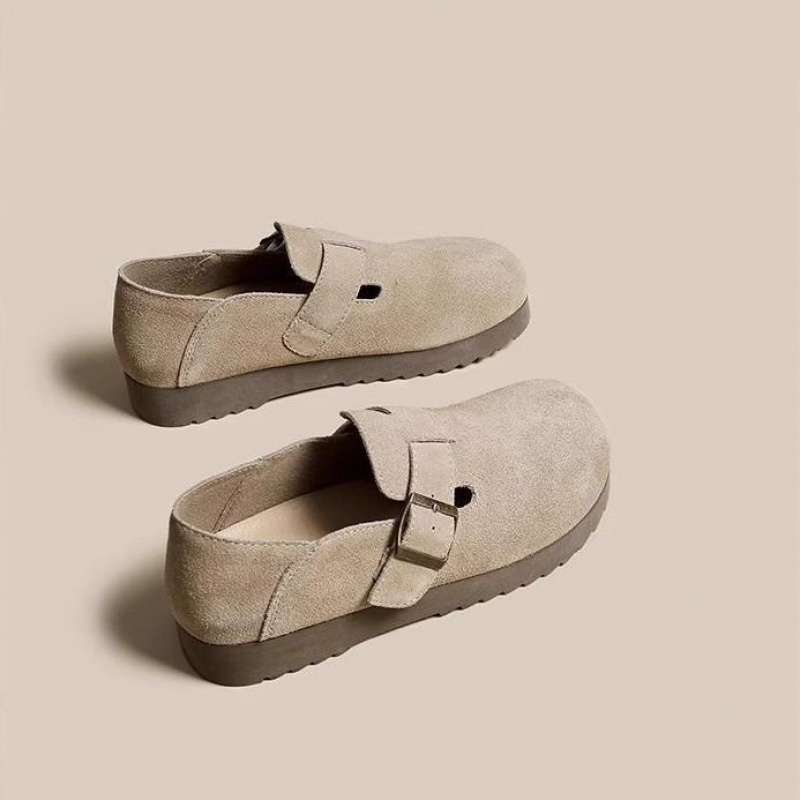 Tweed Style Thick-Soled Birkenstock Shoes for Women 2025 Autum New High-Bottom Retro Soft-Soled Round-Toe Small Leather Shoes Flats